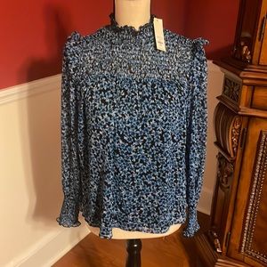 Blue flowery long sleeve blouse
